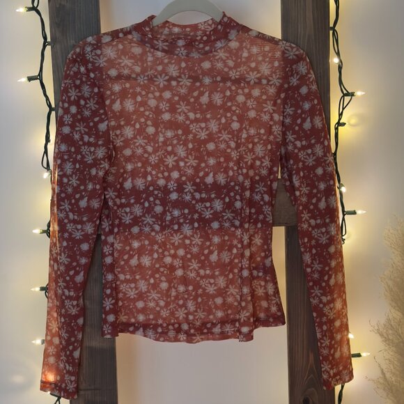 Black Tape_ Semi-Sheer Terracotta Coloured Top (Size Medium) - Picture 1 of 8